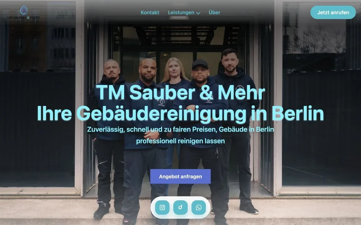 Startseite der Website von TM Sauber & Mehr, einer Gebäudereinigung in Berlin